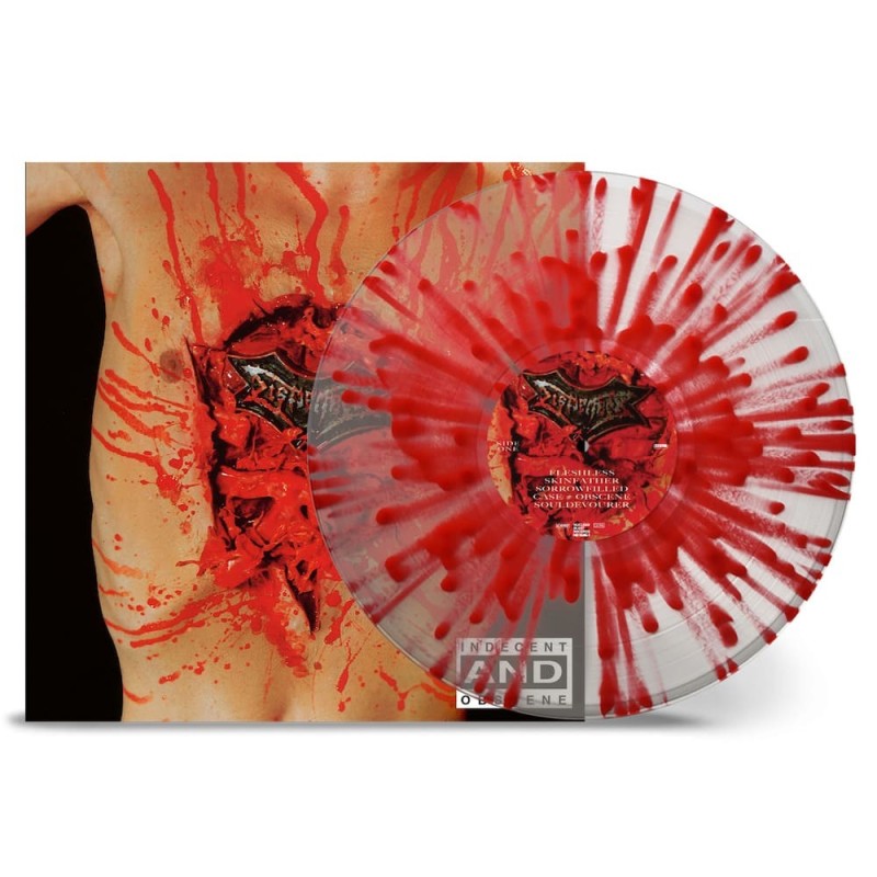 DISMEMBER - Indecent And Obscene - CLEAR W/ RED SPLATTER LP