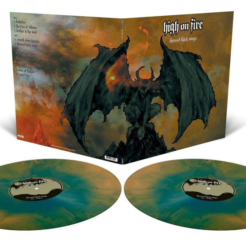 HIGH ON FIRE - Blessed Black Wings - AQUA BLUE AND HALLOWEEN ORANGE MERGE 2LP
