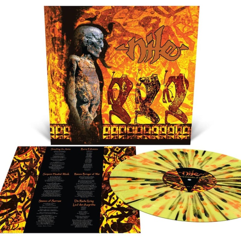 NILE - Amongst The Catacombs Of Nephren-Ka - HIGHLIGHTER YELLOW WITH HEAVY HALLOWEEN ORANGE, NEON ORANGE AND BLACK SPLATTER LP